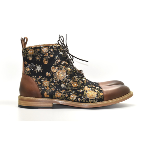 D0 Auth TAFT The Jack Eden Blk/Gld Floral Jacquard & Leather Cap Toe Boots Sz 46 main image 4